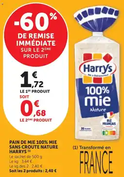 Bi1 Pain de mie 100% mie sans croute nature harrys offre