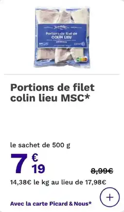 Picard Portions de filet colin lieu msc offre