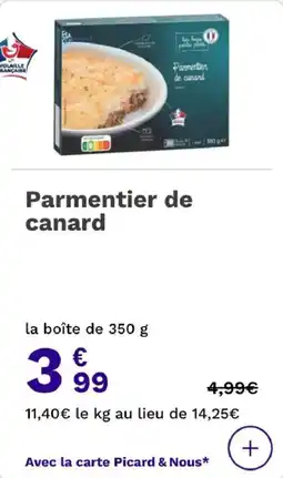 Picard Parmentier de canard offre
