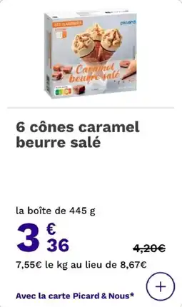 Picard 6 cônes caramel beurre salé offre