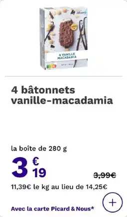 Picard 4 bâtonnets vanille-macadamia offre