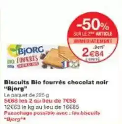 Monoprix Biscuits bio fourrés chocolat noir bjarg offre
