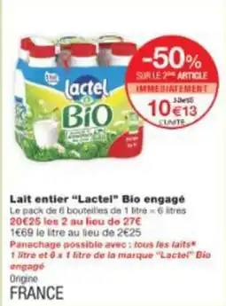 Monoprix Lait entier lactel bio engagé offre
