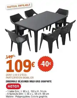 E.Leclerc ENSEMBLE DÉJEUNER MILO GRIS GRAPHITE offre