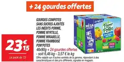 Netto GOURDES COMPOTES SANS SUCRES AJOUTÉS LES INÉDITS POMME, POMME MYRTILLE, POMME MIRABELLE, POMME FRAMBOISE POM'POTES offre