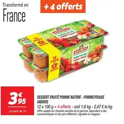 Netto DESSERT FRUITÉ POMME NATURE - POMME/FRAISE ANDROS offre
