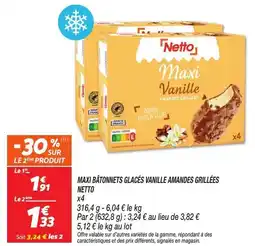 Netto MAXI BÂTONNETS GLACÉS VANILLE AMANDES GRILLÉES NETTO offre