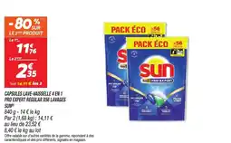Netto CAPSULES LAVE-VAISSELLE 4 EN 1 PRO EXPERT REGULAR X56 LAVAGES SUN offre