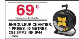 Chretien Matériaux Enrouleur chantier, 4 prises, 40 metres, 3g1.5mm2, nf, ip44 offre