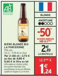 Intermarché BIÈRE BLONDE BIO LA PARISIENNE offre