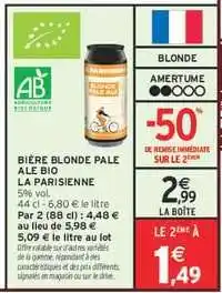 Intermarché BIÈRE BLONDE PALE ALE BIO LA PARISIENNE offre