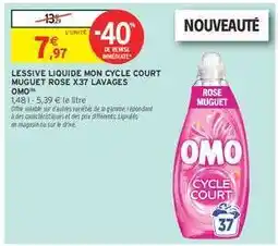 Intermarché LESSIVE LIQUIDE MON CYCLE COURT MUGUET ROSE X37 LAVAGES OMO offre