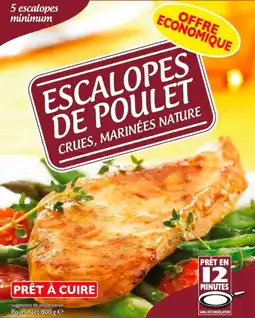 Auchan Sans marque escalopes de poulet crues marinées nature surgelées offre