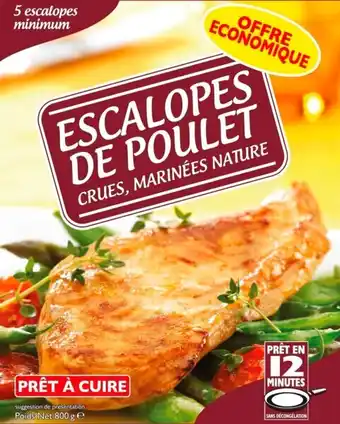 Auchan Sans marque escalopes de poulet crues marinées nature surgelées offre
