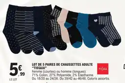 E.Leclerc Lot de 5 paires de chaussettes adulte tissaia offre