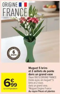Carrefour Market Muguet 5 brins et 2 oeillets de poète dans un grand vase offre