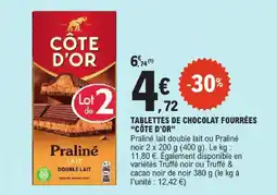 E.Leclerc Cote d'or tablettes de chocolat fourrées offre