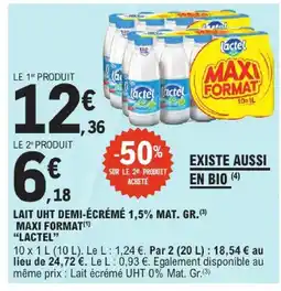 E.Leclerc Lactel lait uht demi-écrémé 1,5% mat. gr. maxi format offre