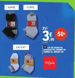 E.Leclerc Tissiaia lot de paires de chaussettes homme ou femme x5, enfant x6 offre