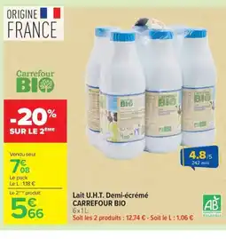 Carrefour Drive CARREFOUR BIO Lait U.H.T. Demi-écrémé offre