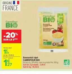 Carrefour Drive CARREFOUR BIO Emmental râpé offre
