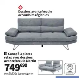 Conforama Canapé 3 places relax avec dossiers avance/recule Martin offre