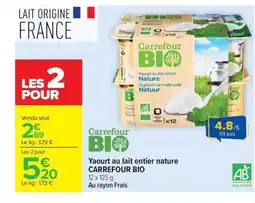 Carrefour Market CARREFOUR BIO Yaourt au lait entier nature offre