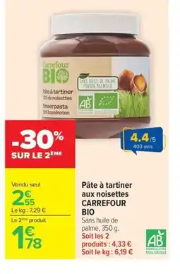 Carrefour Market CARREFOUR BIO Pâte à tartiner aux noisettes offre