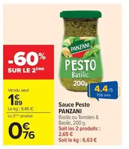 Carrefour Market PANZANI Sauce Pesto offre