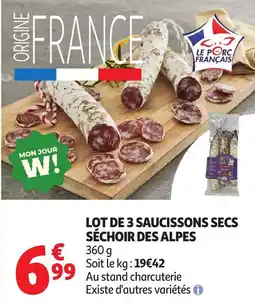 Auchan Lot de 3 saucissons secs séchoir des alpes offre
