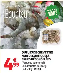 Auchan Queues de crevettes non décortiquées crues décongelées offre