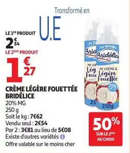 Auchan Bridélice Crème légère fouettée offre