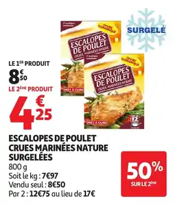 Auchan Escalopes de poulet crues marinées nature surgelées offre