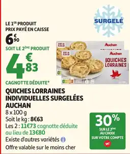 Auchan Auchan Quiches lorraines individuelles surgelées offre