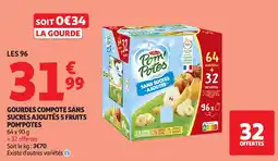 Auchan Pom'Potes Gourdes compote sans sucres ajoutés 5 fruits offre
