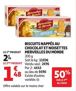 Auchan Merveilles Du Monde Biscuits nappés au chocolat et noisettes offre