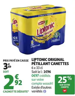 Auchan Liptonic original pétillant canettes offre
