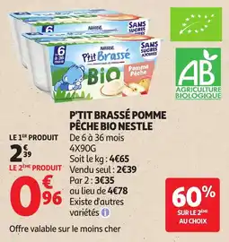 Auchan P'tit brassé pomme pêche bio nestle offre