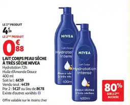Auchan LAIT CORPS PEAU SÈCHE À TRÈS SÈCHE NIVEA offre