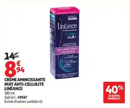 Auchan CRÈME AMINCISSANTE NUIT ANTI-CELLULITE LINÉANCE offre