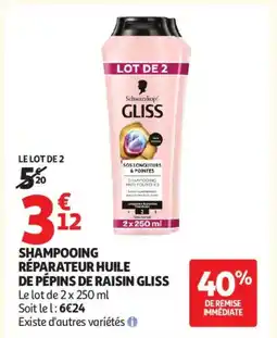 Auchan SHAMPOOING RÉPARATEUR HUILE DE PÉPINS DE RAISIN GLISS offre