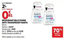 Auchan DÉODORANT BILLE FEMME ANTI-TRANSPIRANT NARTA offre