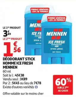 Auchan DÉODORANT STICK HOMME ICE FRESH MENNEN offre