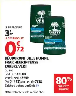 Auchan DÉODORANT BILLE HOMME FRAICHEUR INTENSE L'ARBRE VERT offre