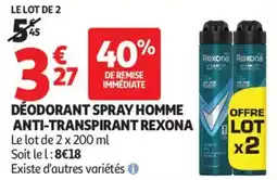Auchan DÉODORANT SPRAY HOMME ANTI-TRANSPIRANT REXONA offre