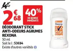 Auchan DÉODORANT STICK ANTI-ODEURS AGRUMES REXONA offre