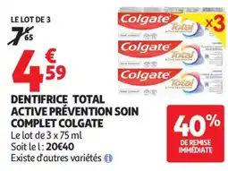 Auchan DENTIFRICE TOTAL ACTIVE PRÉVENTION SOIN COMPLET COLGATE offre
