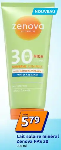 Action ZENOVA Lait solaire minéral FPS 30 offre