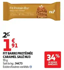 Auchan FIT BARRE PROTÉINÉE CARAMEL SALÉ NU3 offre