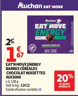 Auchan EAT'N MOVE ENERGY BARRES CÉRÉALES CHOCOLAT NOISETTES AUCHAN offre